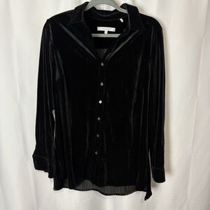Foxcroft Long Sleeve Black Velvet Velour Relaxed Button Up Shirt Top Size 10